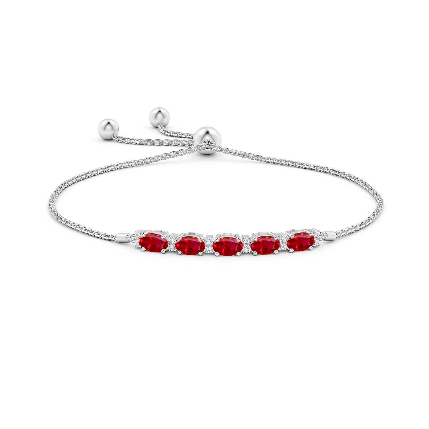 6x4mm AAA East-West Oval Ruby Bolo Bracelet with Diamonds in White Gold