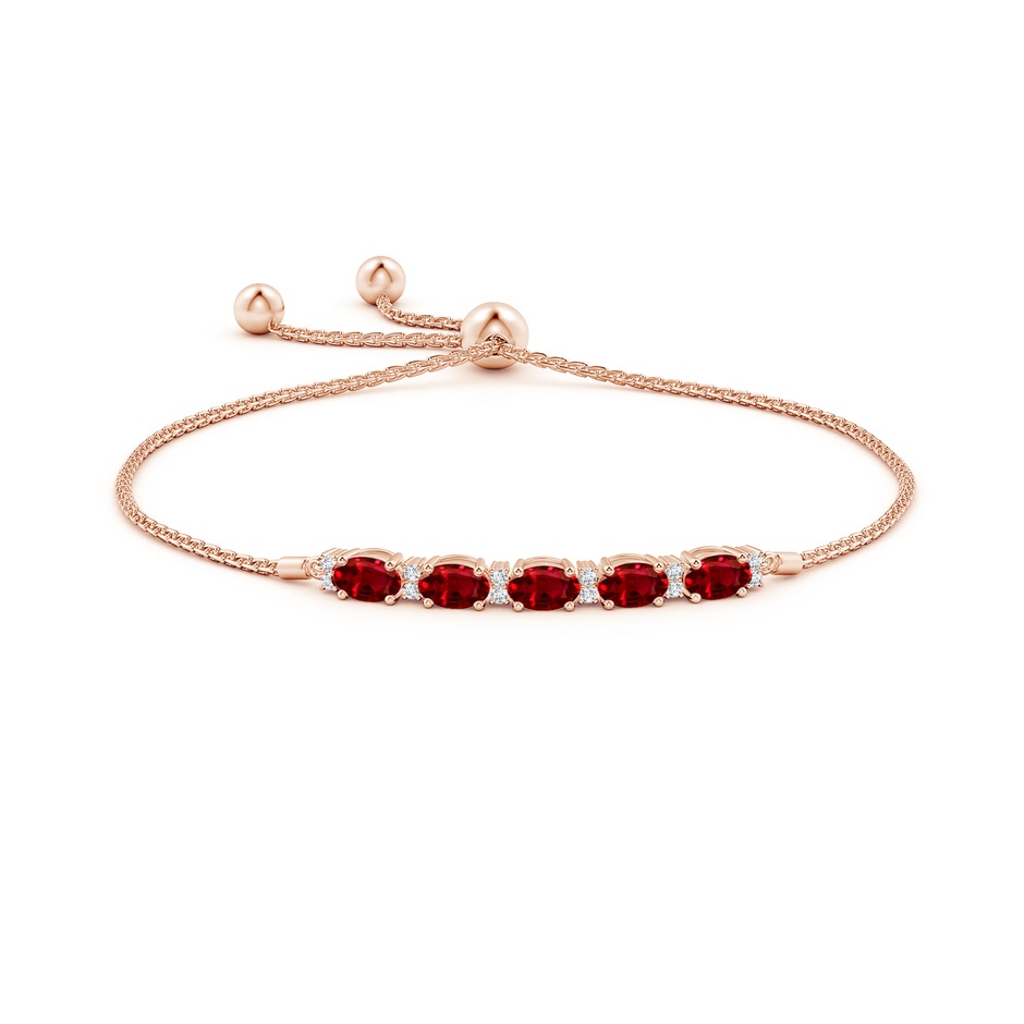 6x4mm AAAA East-West Oval Ruby Bolo Bracelet with Diamonds in Rose Gold side-1