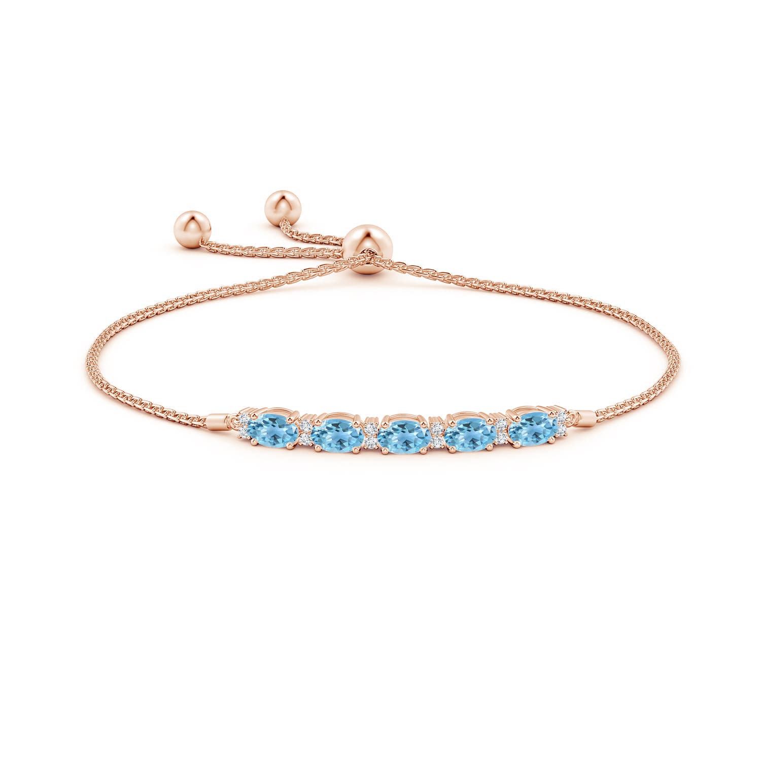 6x4mm A East-West Oval Swiss Blue Topaz Bolo Bracelet with Diamonds in Rose Gold