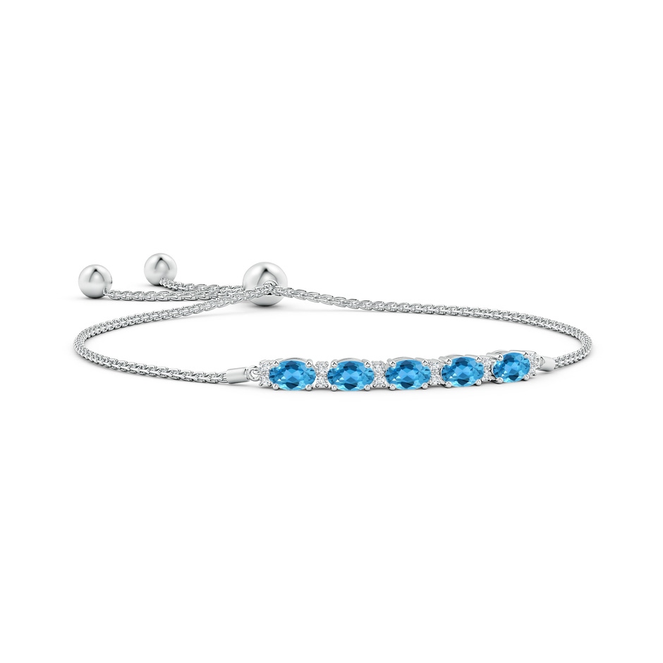 6x4mm AAA East-West Oval Swiss Blue Topaz Bolo Bracelet with Diamonds in White Gold 