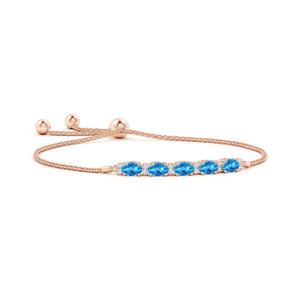 6x4mm AAAA East-West Oval Swiss Blue Topaz Bolo Bracelet with Diamonds in Rose Gold