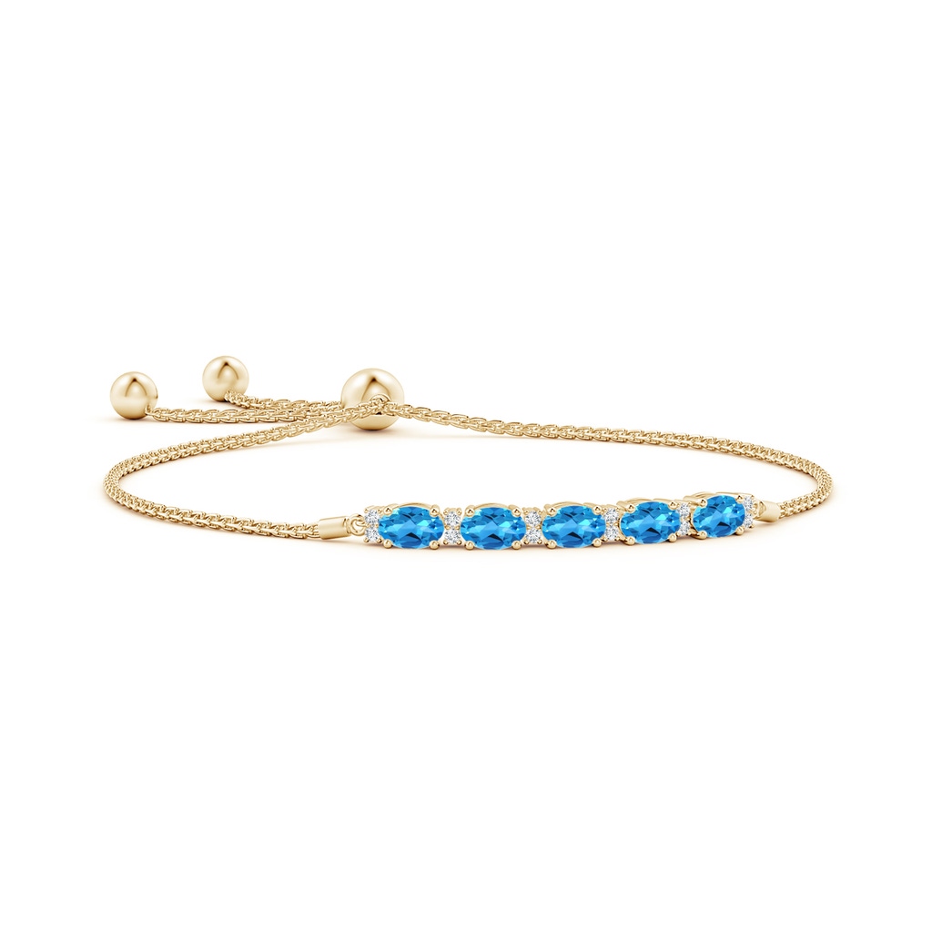 6x4mm AAAA East-West Oval Swiss Blue Topaz Bolo Bracelet with Diamonds in Yellow Gold