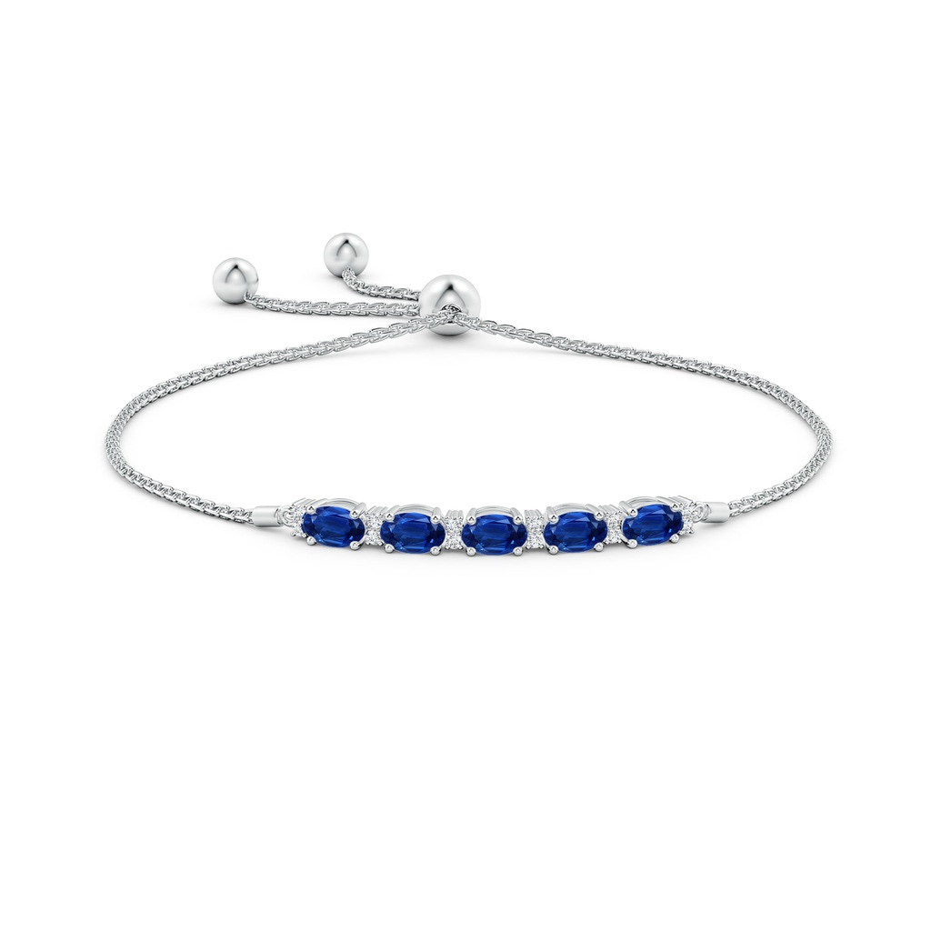 6x4mm AAA East-West Oval Sapphire Bolo Bracelet with Diamonds in White Gold Side-1