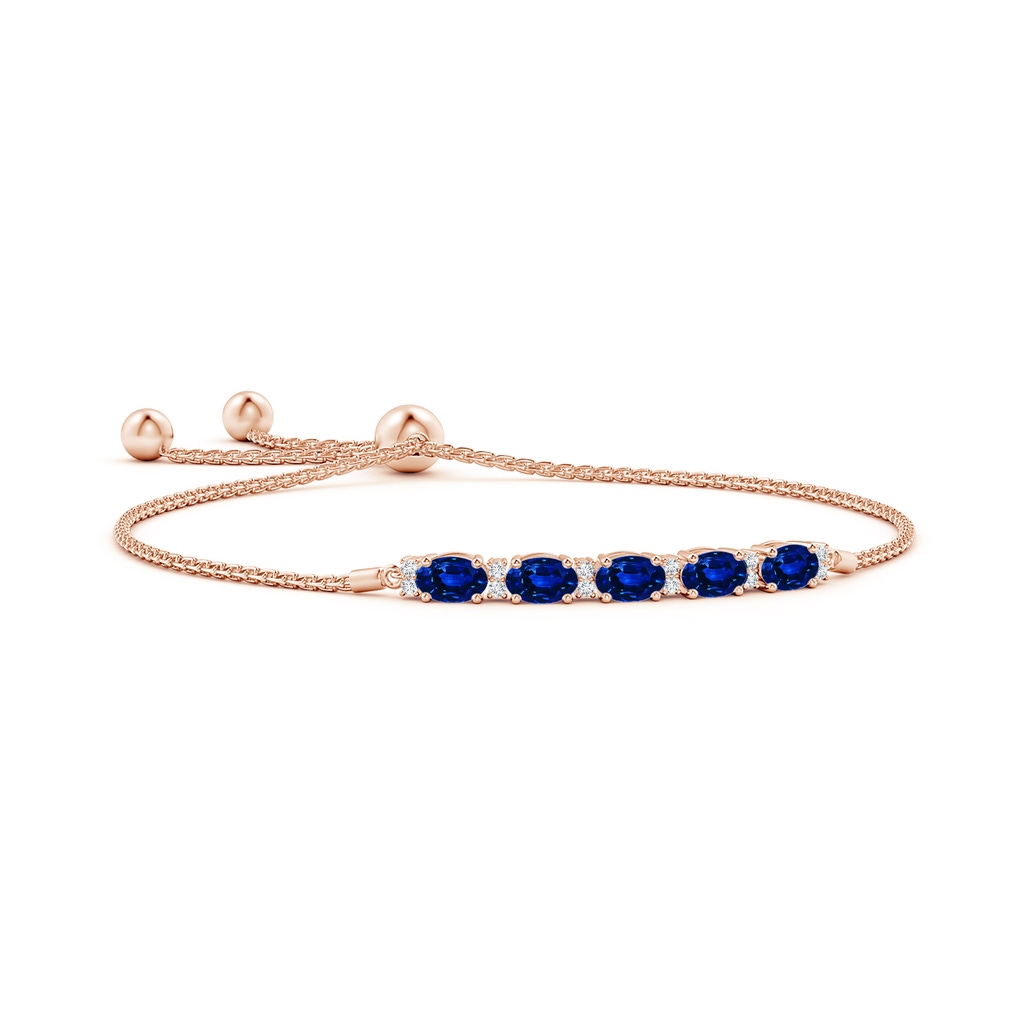 6x4mm AAAA East-West Oval Sapphire Bolo Bracelet with Diamonds in Rose Gold