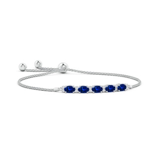 6x4mm AAAA East-West Oval Sapphire Bolo Bracelet with Diamonds in White Gold
