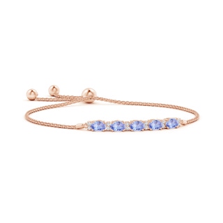 6x4mm AA East-West Oval Tanzanite Bolo Bracelet with Diamonds in Rose Gold