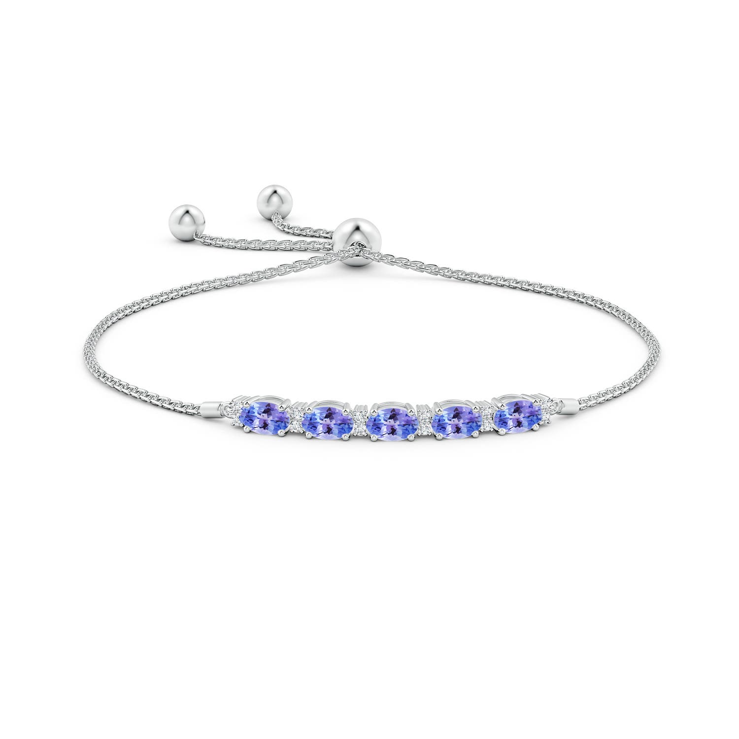 6x4mm AAA East-West Oval Tanzanite Bolo Bracelet with Diamonds in White Gold - side 1