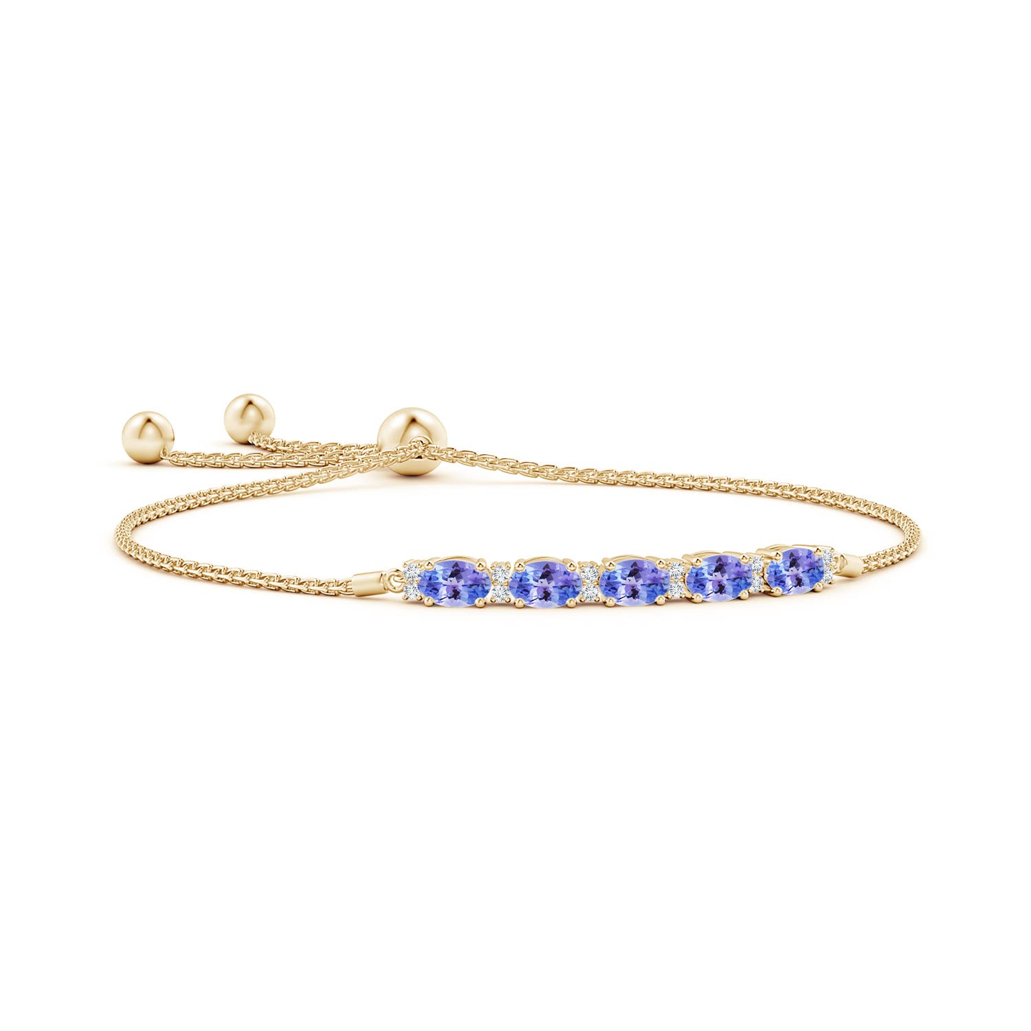 6x4mm AAA East-West Oval Tanzanite Bolo Bracelet with Diamonds in Yellow Gold