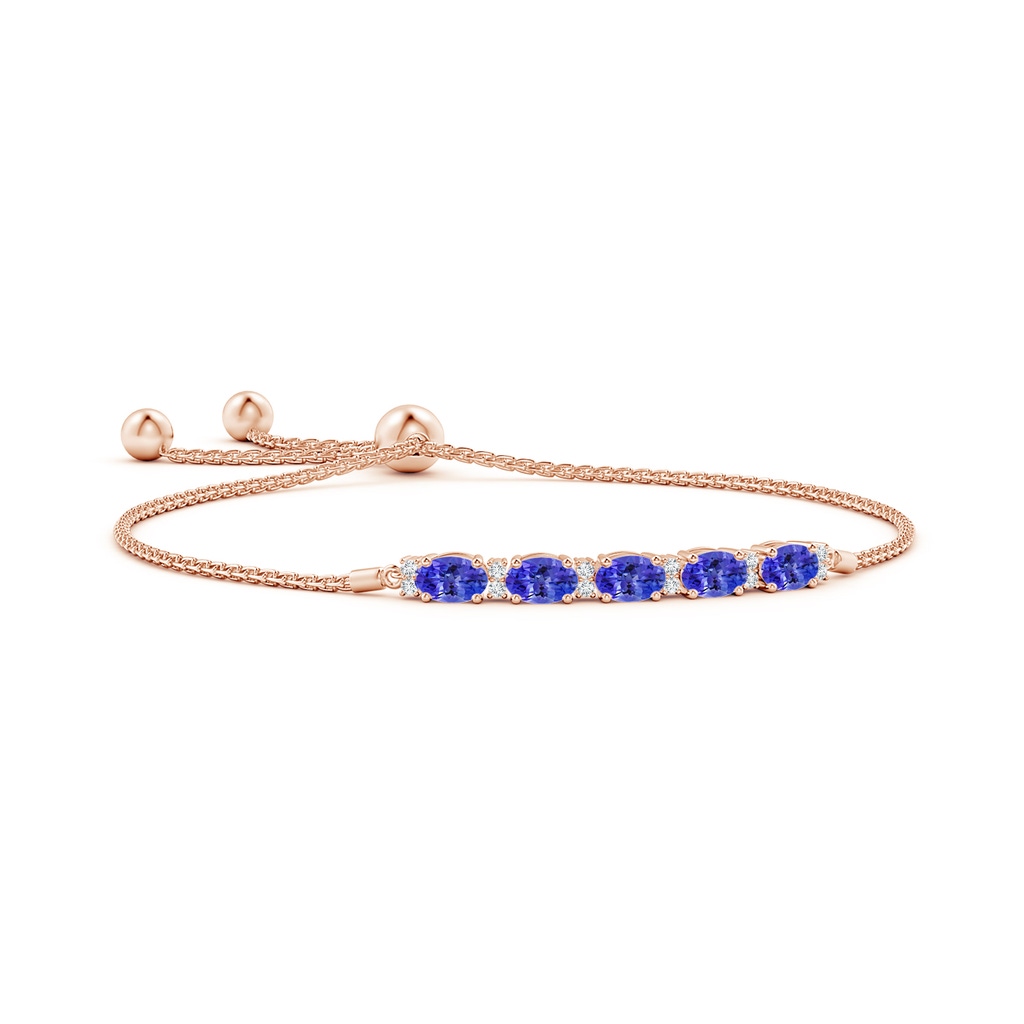 6x4mm AAAA East-West Oval Tanzanite Bolo Bracelet with Diamonds in Rose Gold