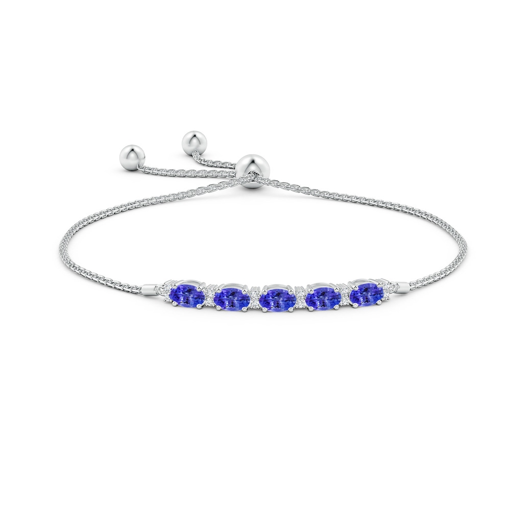 6x4mm AAAA East-West Oval Tanzanite Bolo Bracelet with Diamonds in White Gold Side-1