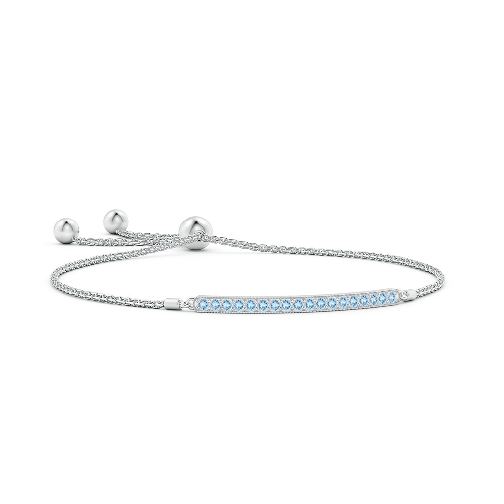 2mm AAA Pave-Set Aquamarine Bar Bolo Bracelet in White Gold