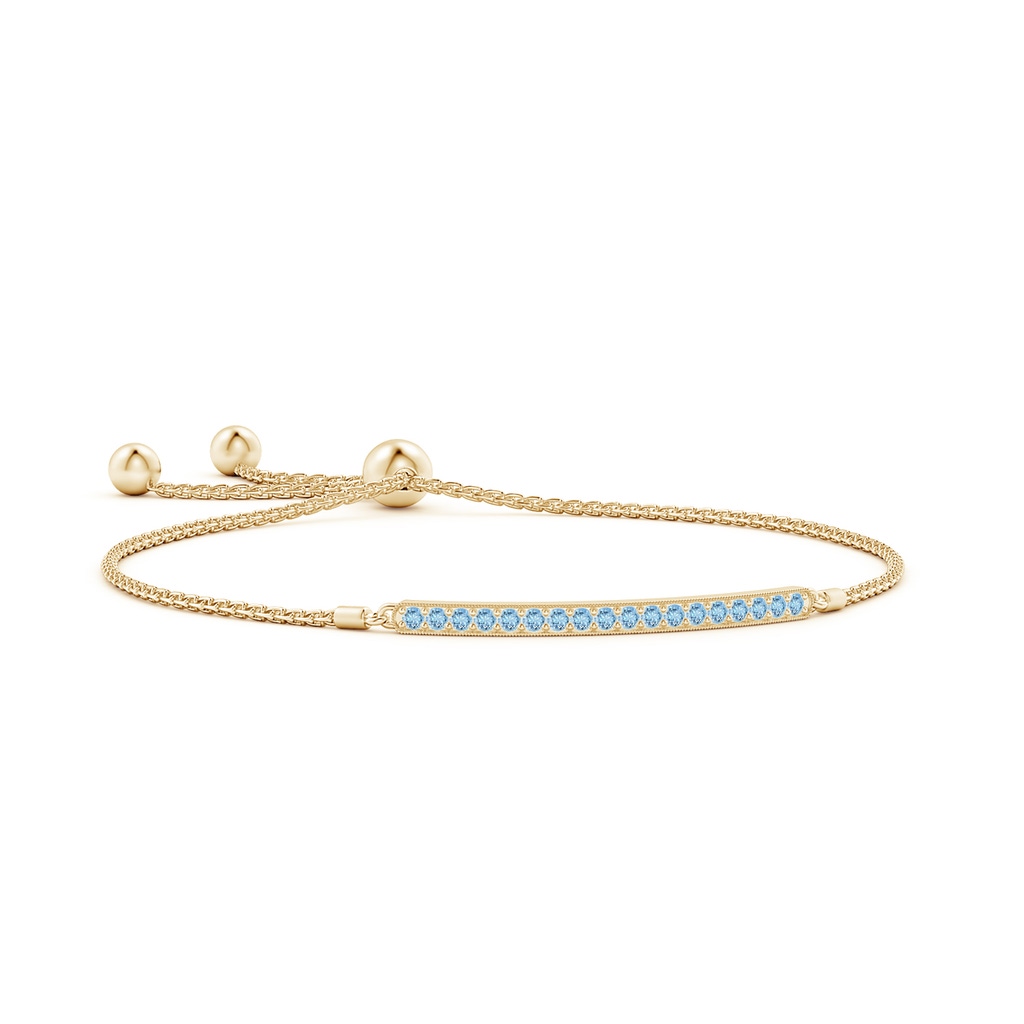 2mm AAAA Pave-Set Aquamarine Bar Bolo Bracelet in Yellow Gold