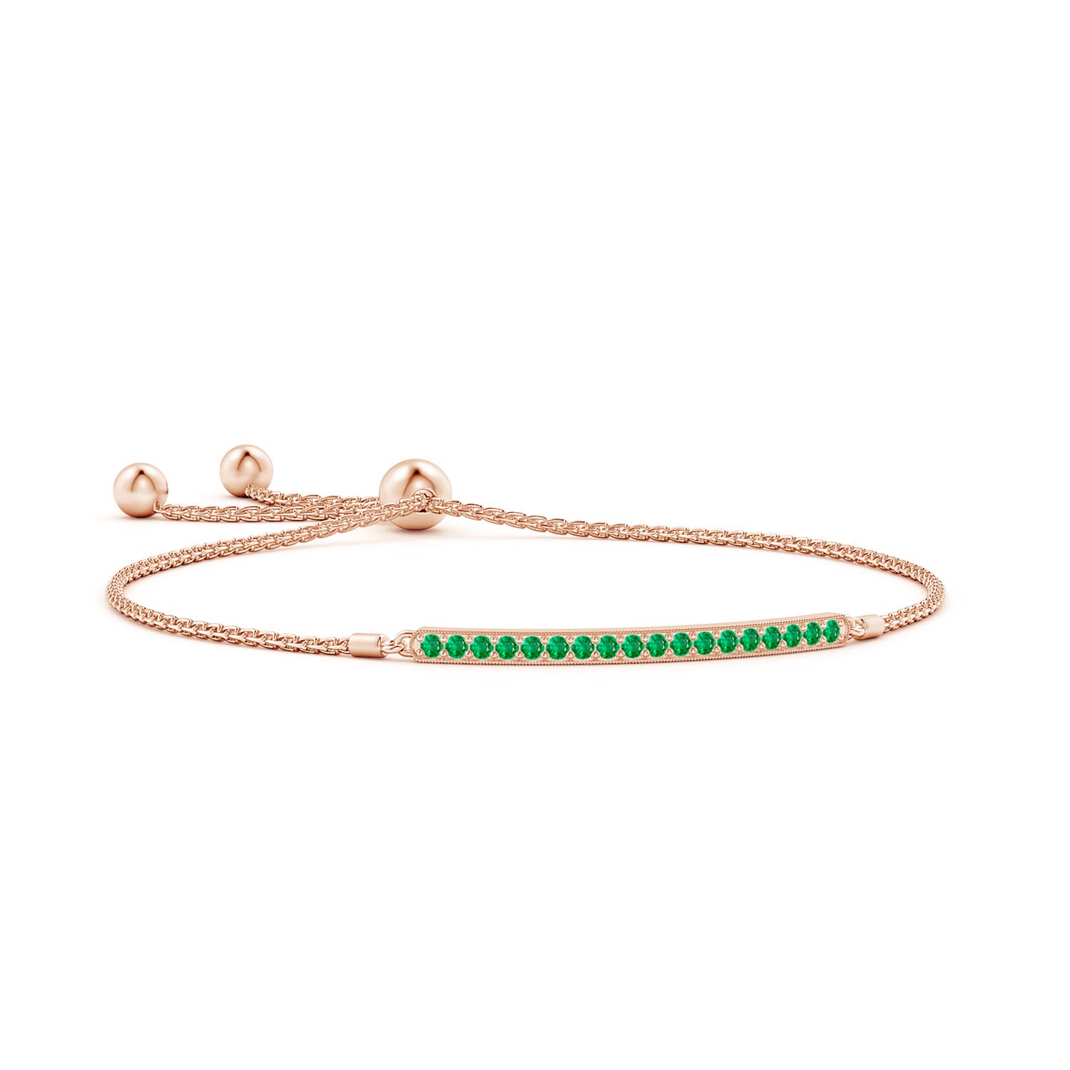 2mm AAA Pave-Set Emerald Bar Bolo Bracelet in Rose Gold