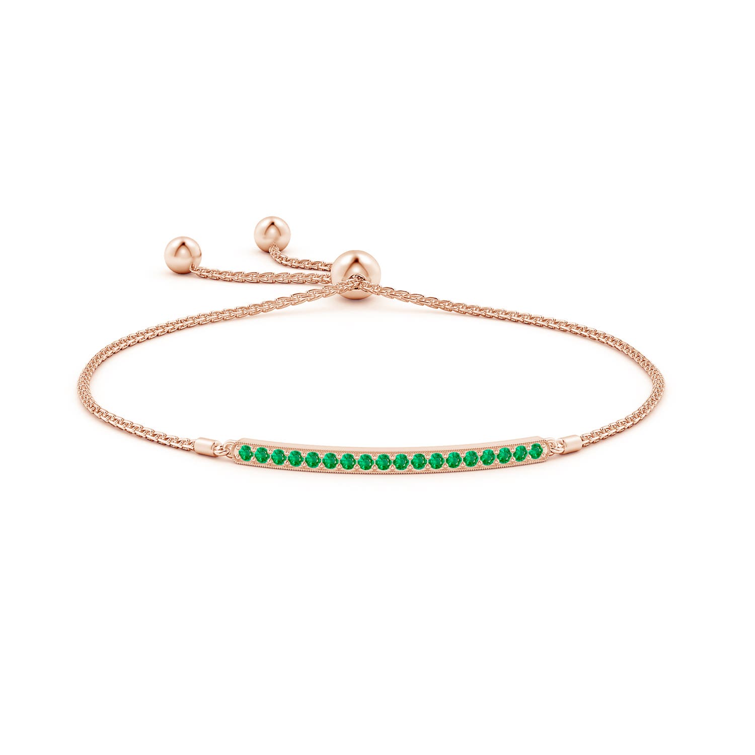 2mm AAA Pave-Set Emerald Bar Bolo Bracelet in Rose Gold