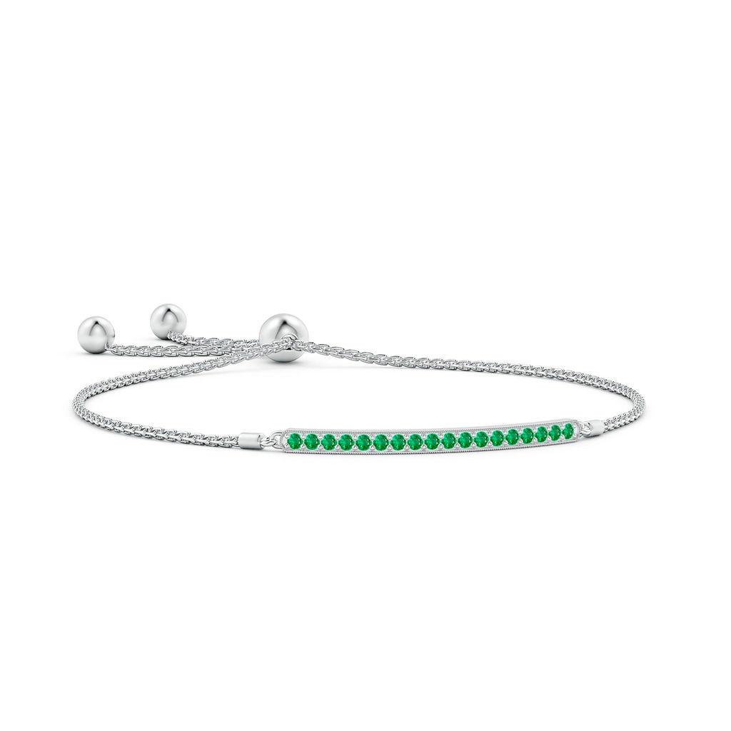 2mm AAA Pave-Set Emerald Bar Bolo Bracelet in White Gold