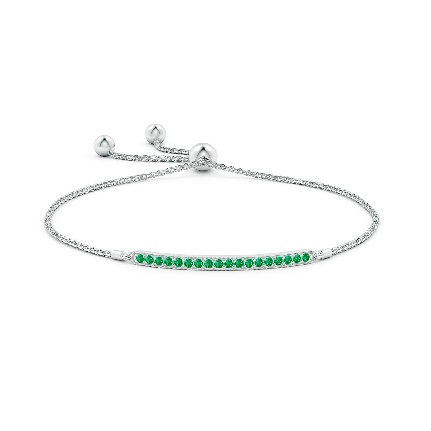 2mm AAA Pave-Set Emerald Bar Bolo Bracelet in White Gold