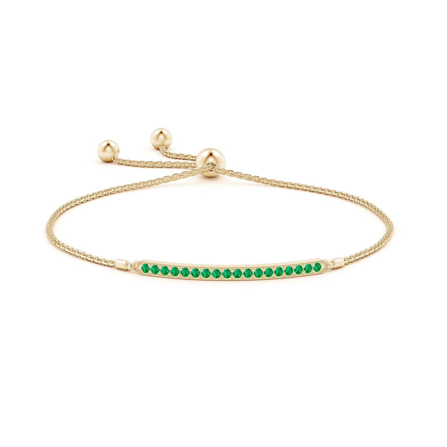 2mm AAA Pave-Set Emerald Bar Bolo Bracelet in Yellow Gold