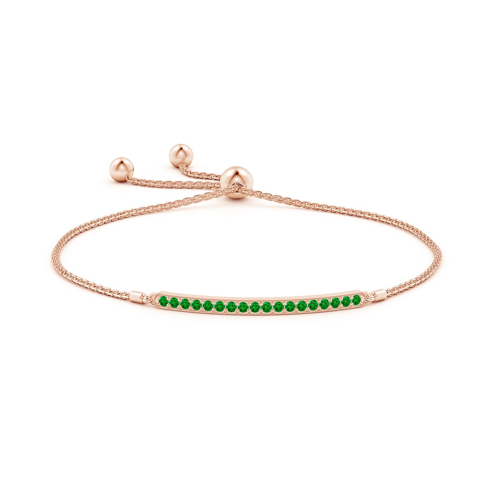 2mm AAAA Pave-Set Emerald Bar Bolo Bracelet in Rose Gold Side-1