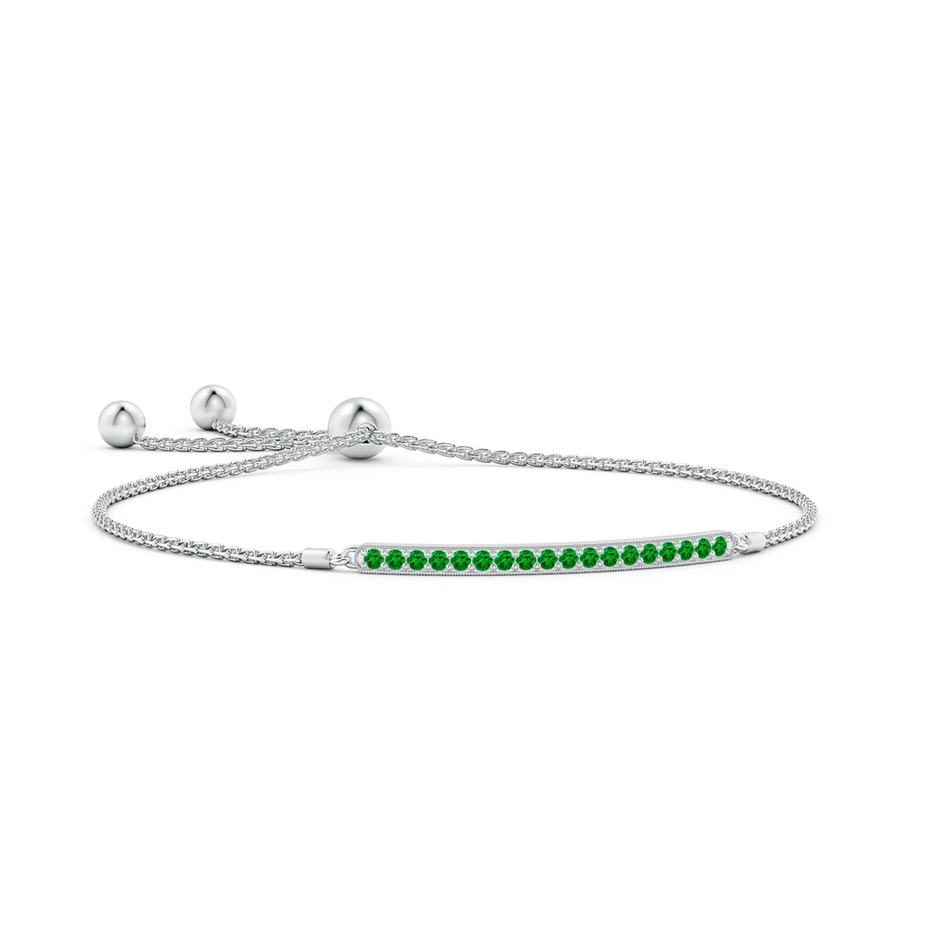 2mm AAAA Pave-Set Emerald Bar Bolo Bracelet in White Gold