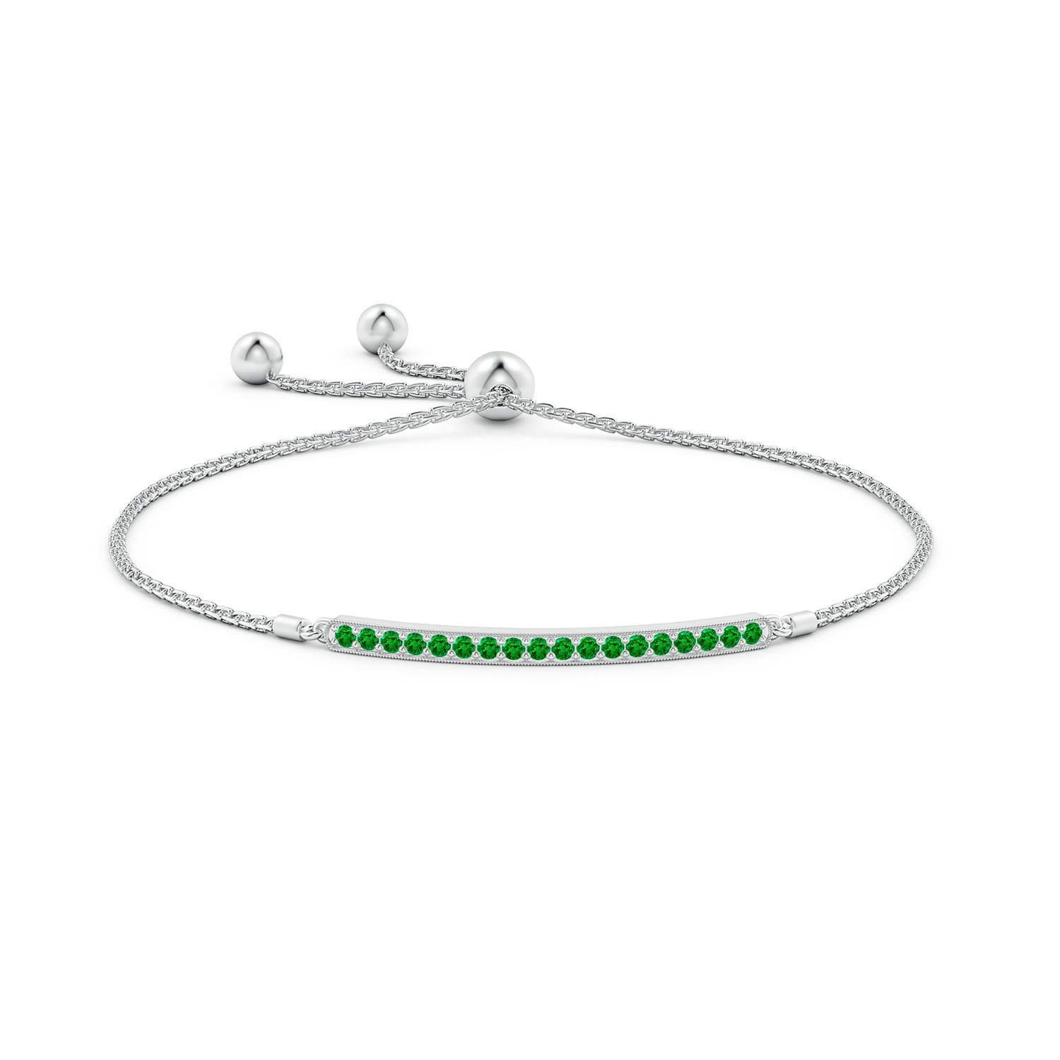 2mm AAAA Pave-Set Emerald Bar Bolo Bracelet in White Gold