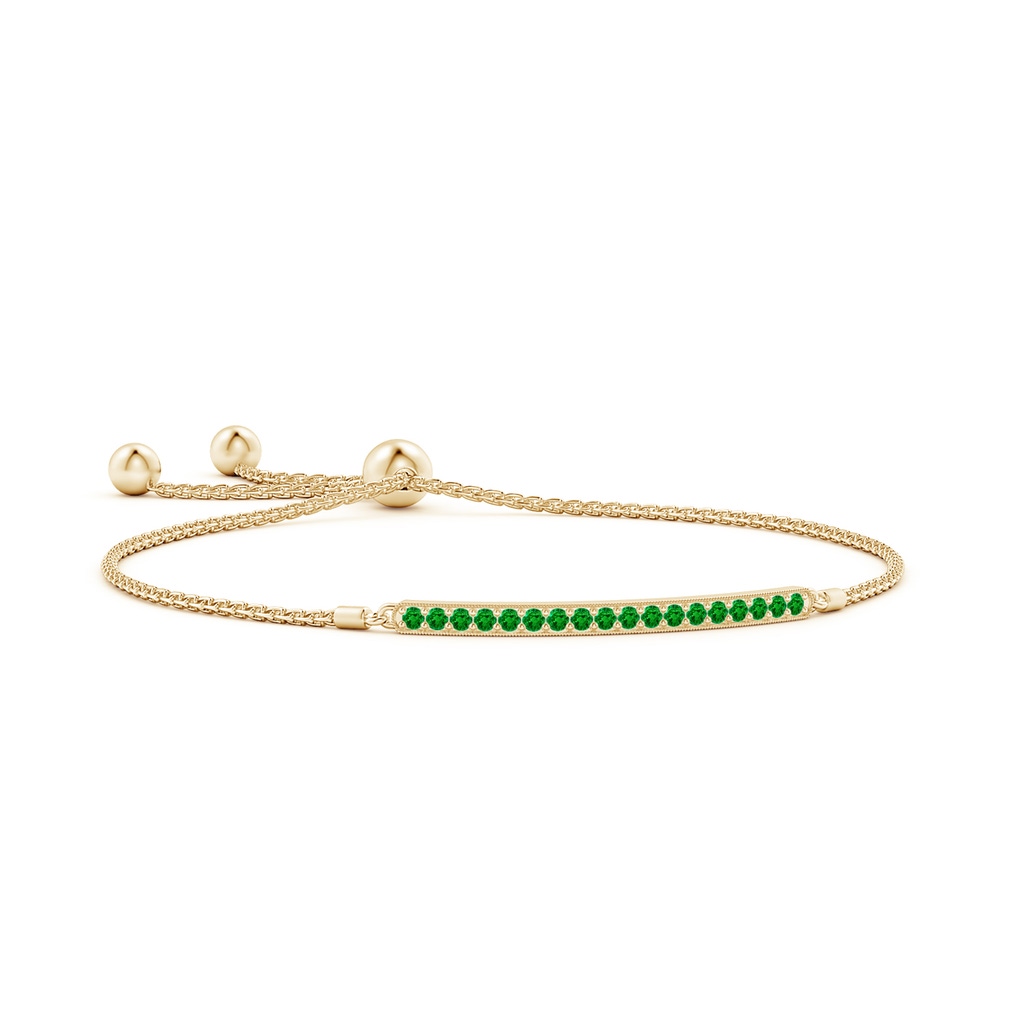 2mm AAAA Pave-Set Emerald Bar Bolo Bracelet in Yellow Gold