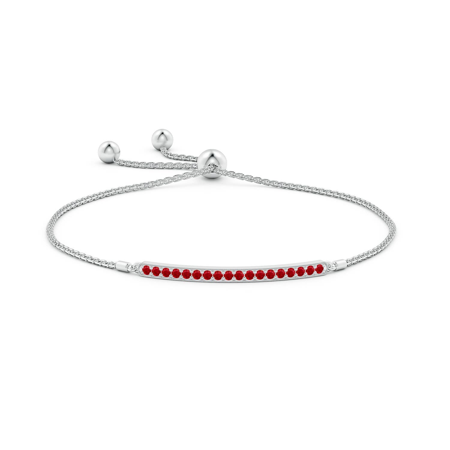 2mm AAA Pave-Set Ruby Bar Bolo Bracelet in White Gold - side 1