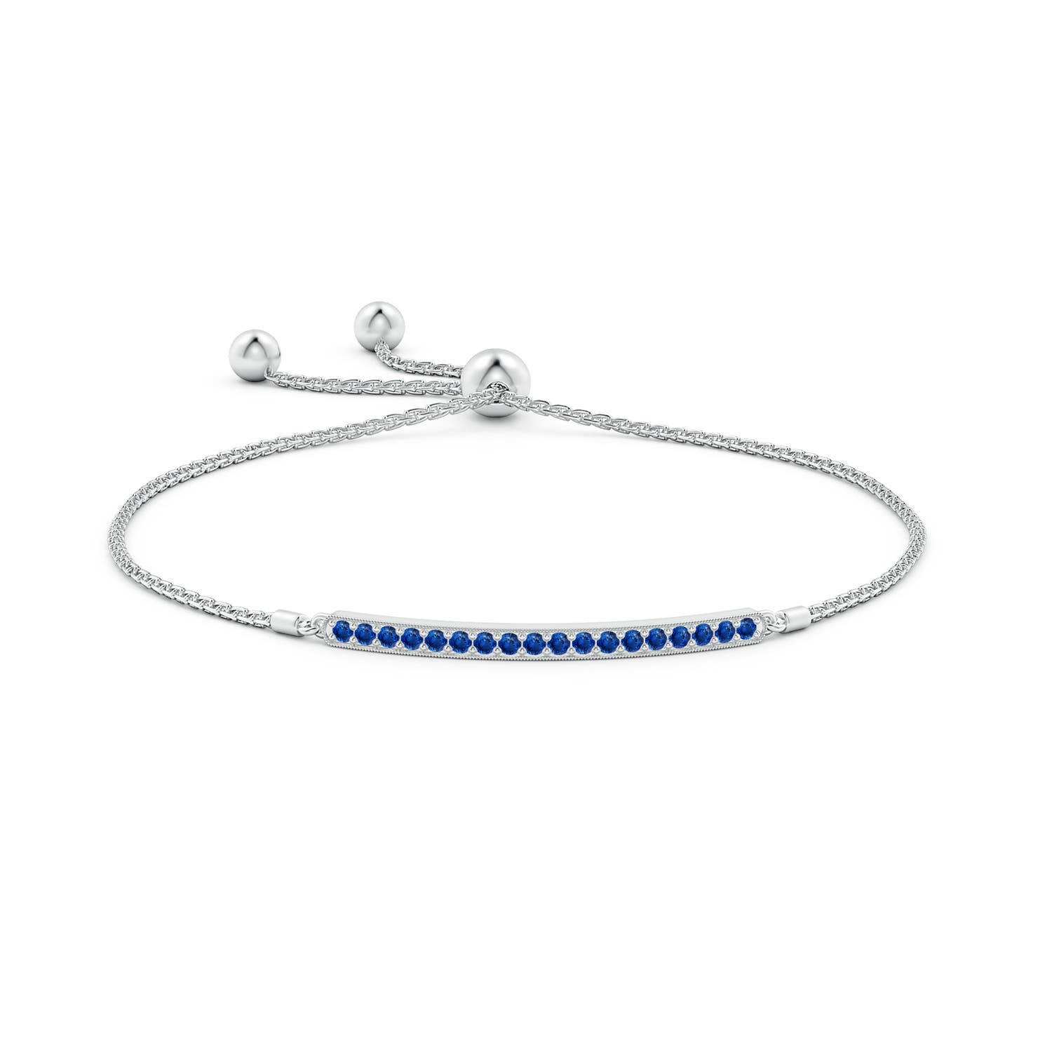 2mm AAA Pave-Set Sapphire Bar Bolo Bracelet in White Gold - side 1