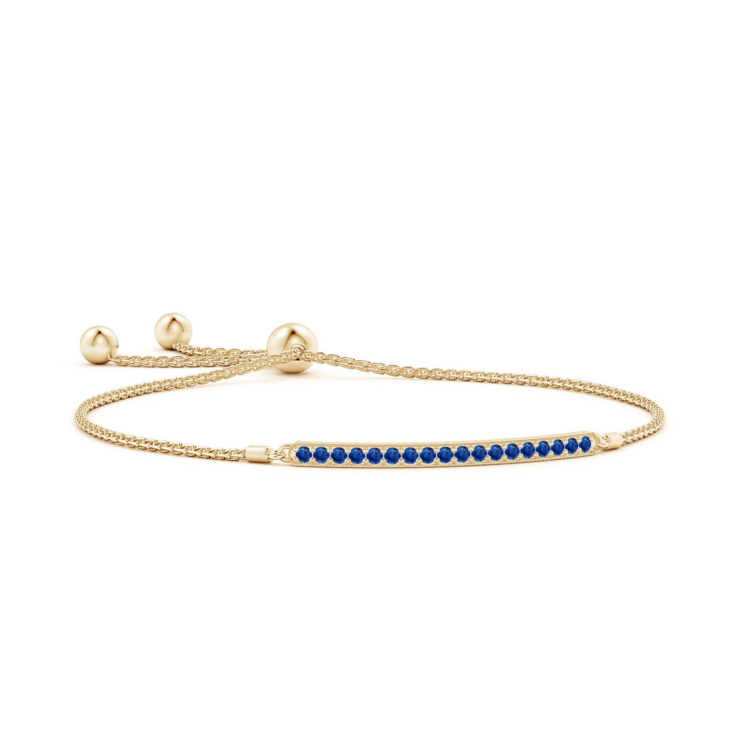 2mm AAA Pave-Set Sapphire Bar Bolo Bracelet in Yellow Gold