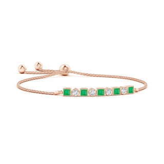 3mm A Bezel-Set Square Emerald and Round Diamond Bolo Bracelet in Rose Gold