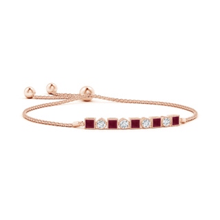 3mm A Bezel-Set Square Ruby and Round Diamond Bolo Bracelet in Rose Gold