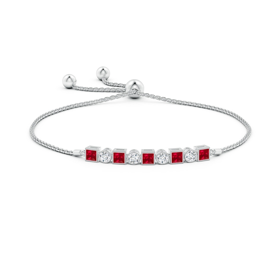 3mm AAA Bezel-Set Square Ruby and Round Diamond Bolo Bracelet in White Gold side-1