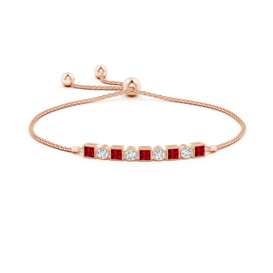 3mm AAAA Bezel-Set Square Ruby and Round Diamond Bolo Bracelet in Rose Gold side-1
