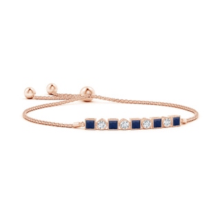 3mm A Bezel-Set Square Sapphire and Round Diamond Bolo Bracelet in Rose Gold