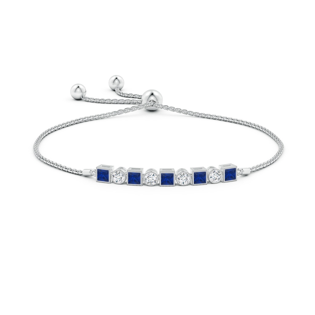 3mm AAA Bezel-Set Square Sapphire and Round Diamond Bolo Bracelet in White Gold Side-1