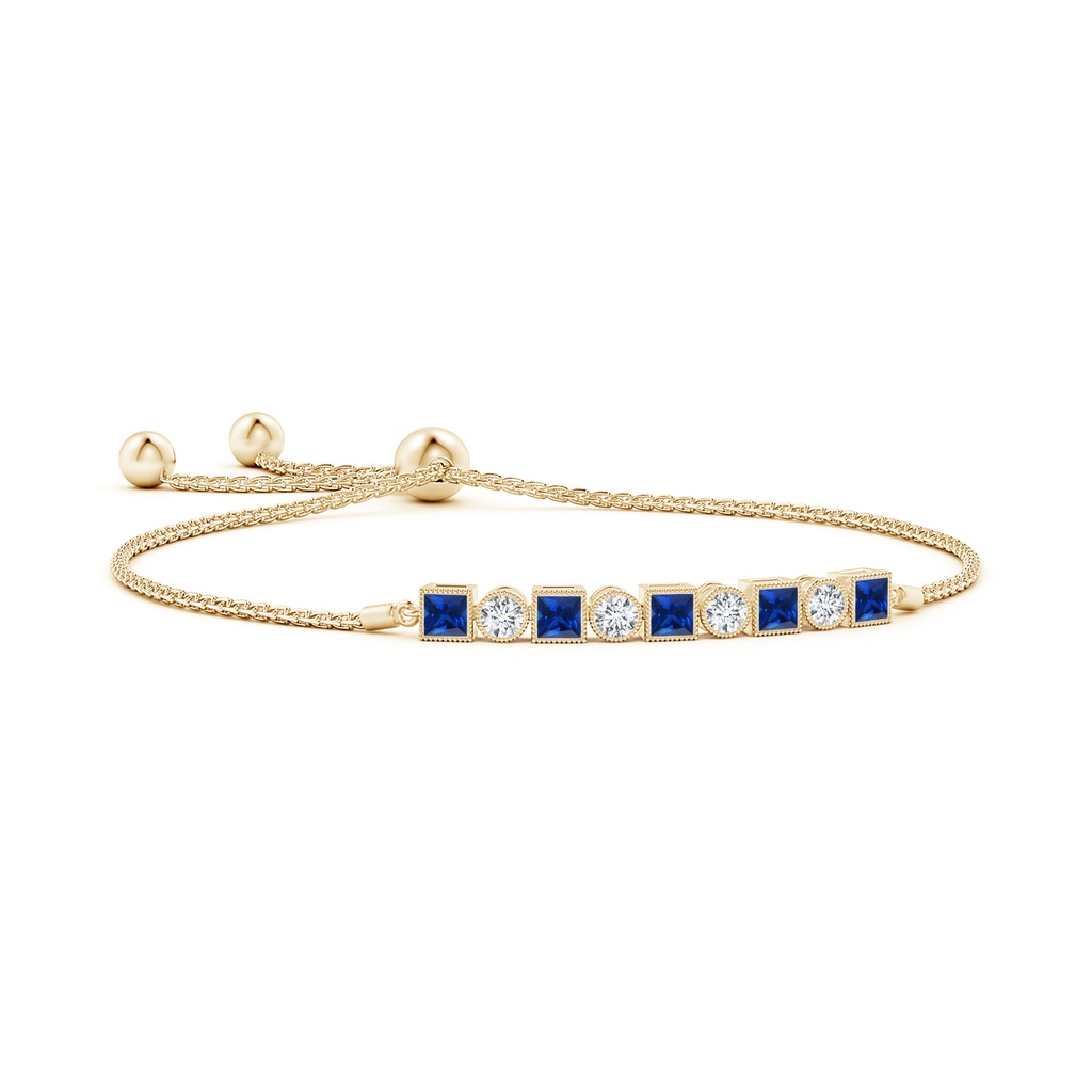 3mm AAAA Bezel-Set Square Sapphire and Round Diamond Bolo Bracelet in Yellow Gold