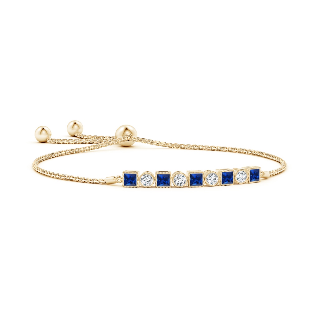 3mm Lab-Grown Bezel-Set Square Sapphire and Round Diamond Bolo Bracelet in Yellow Gold
