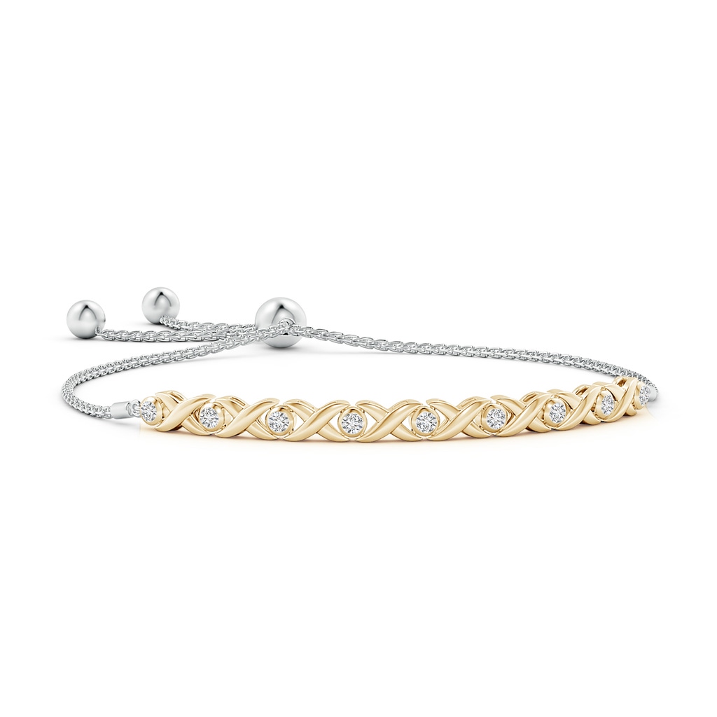 2.5mm HSI2 Bezel-Set Diamond XO Bolo Bracelet in Two Tone Gold in Yellow Gold White Gold