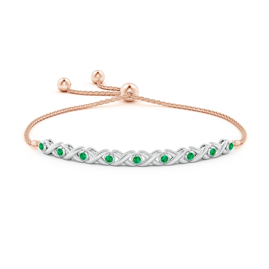 2.5mm AAA Bezel-Set Emerald XO Bolo Bracelet in Two Tone Gold in White Gold Rose Gold side-1