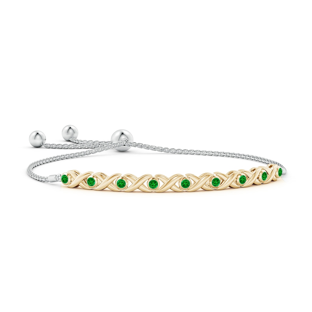 2.5mm AAAA Bezel-Set Emerald XO Bolo Bracelet in Two Tone Gold in Yellow Gold White Gold