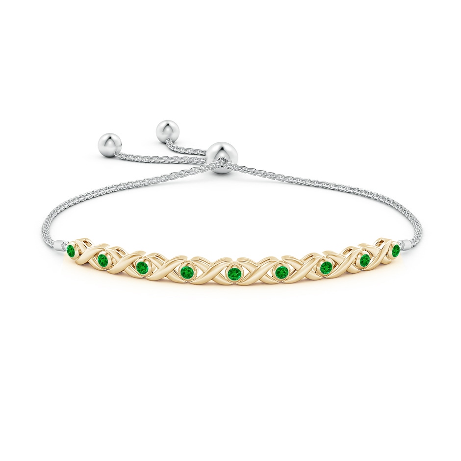 2.5mm AAAA Bezel-Set Emerald XO Bolo Bracelet in Two Tone Gold in Yellow Gold White Gold side-1