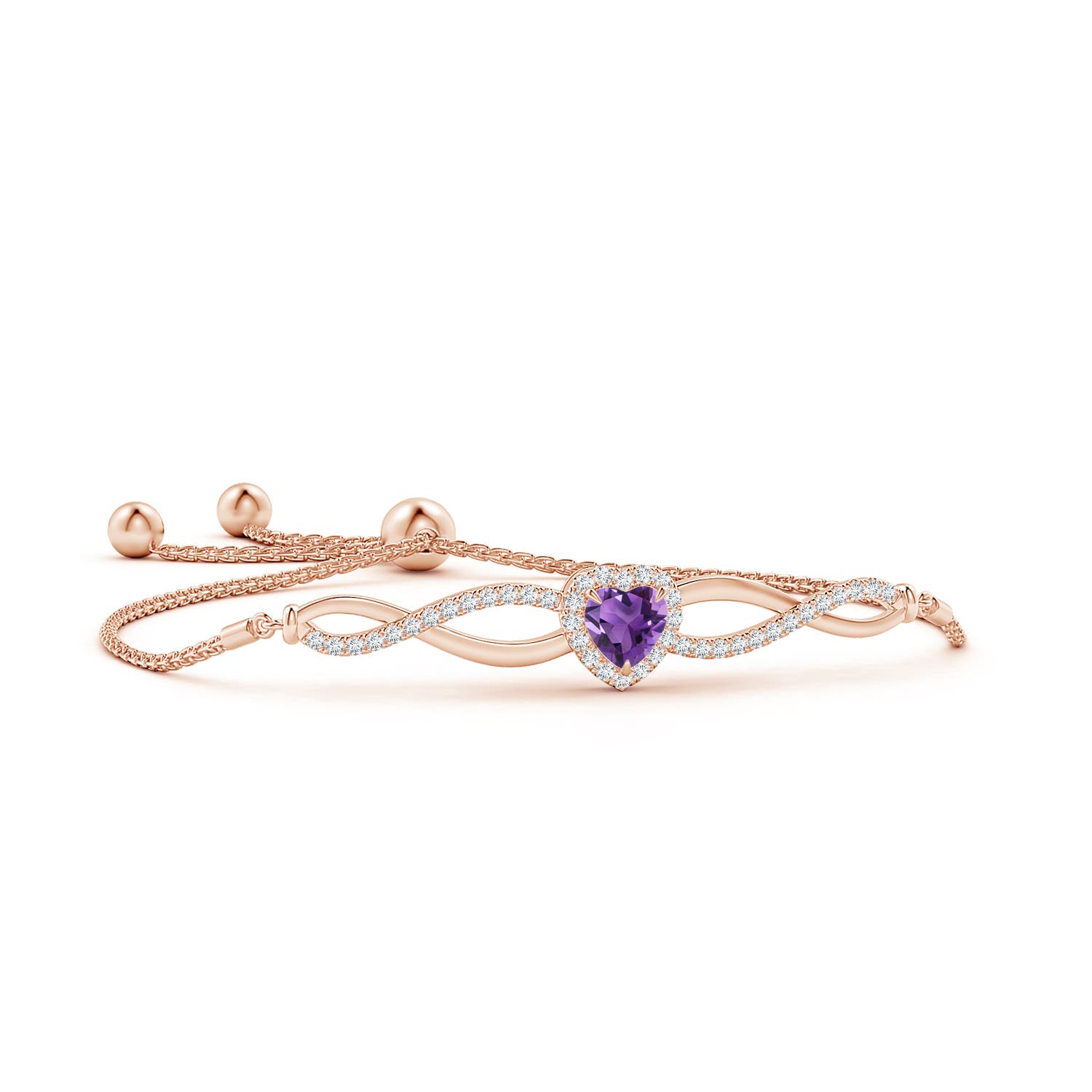 6mm AAA Heart-Shaped Amethyst Infinity Bolo Bracelet in Rose Gold