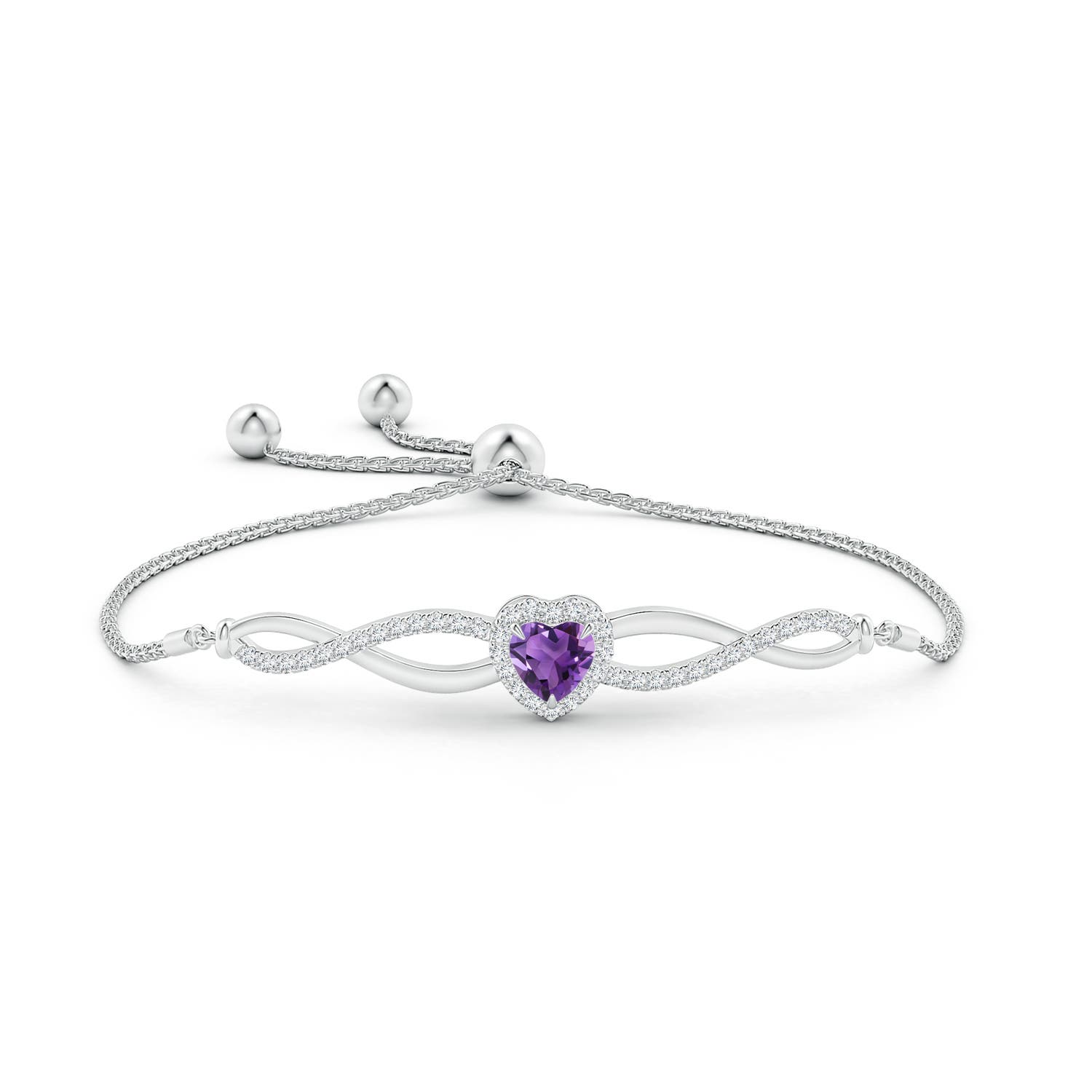 6mm AAA Heart-Shaped Amethyst Infinity Bolo Bracelet in White Gold