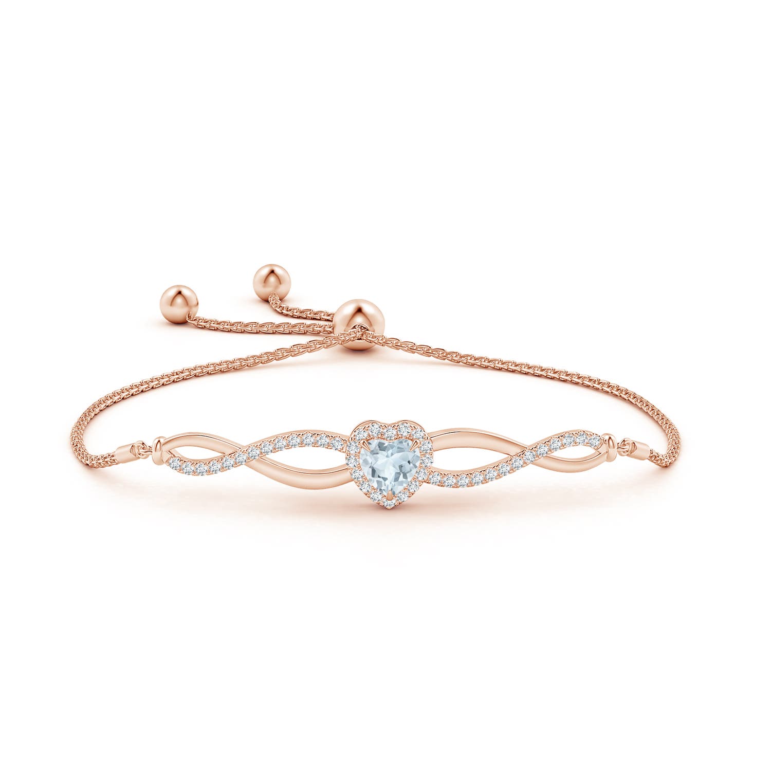 6mm A Heart-Shaped Aquamarine Infinity Bolo Bracelet in Rose Gold