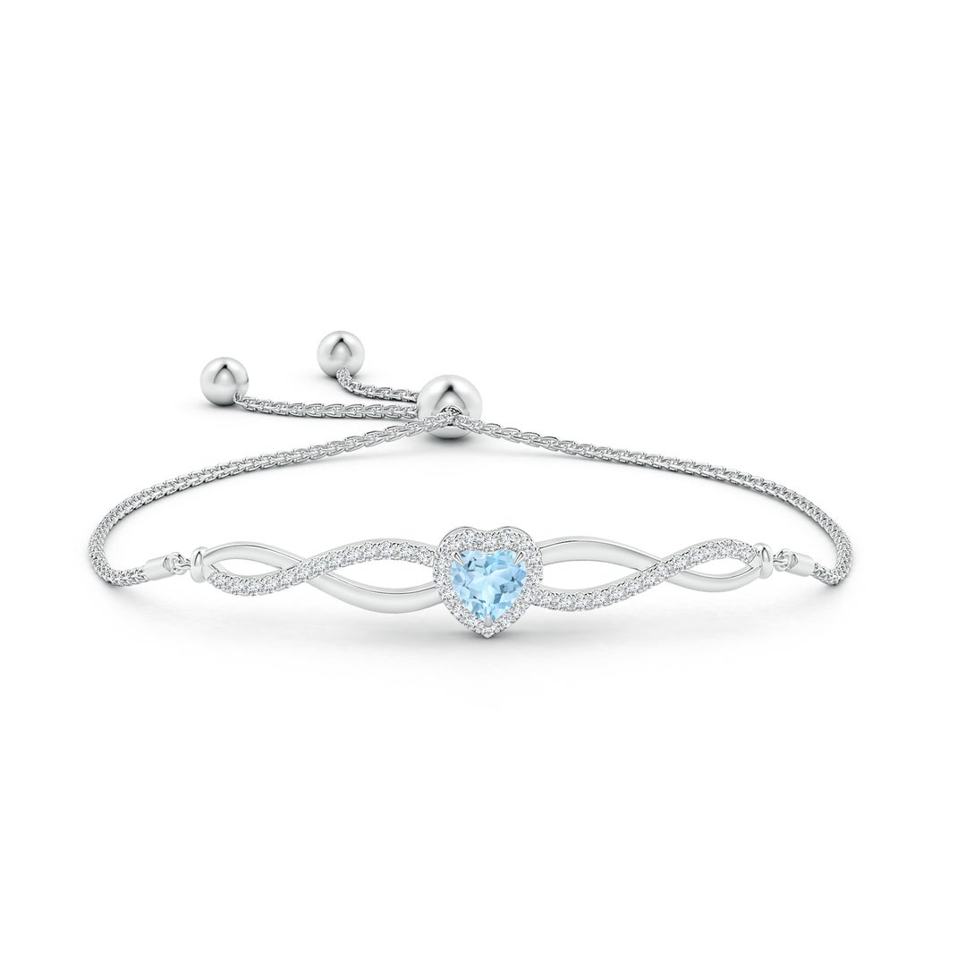 6mm AAA Heart-Shaped Aquamarine Infinity Bolo Bracelet in White Gold - side 1