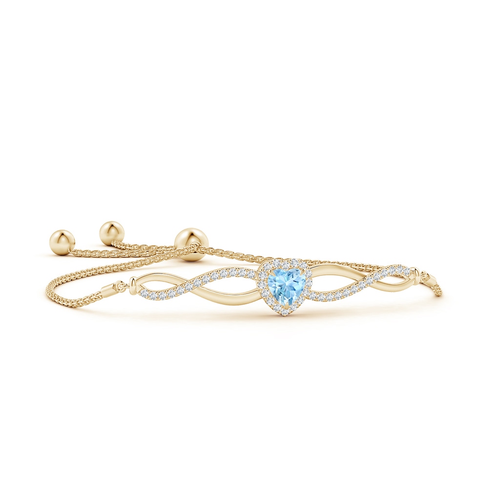 6mm AAAA Heart-Shaped Aquamarine Infinity Bolo Bracelet in Yellow Gold
