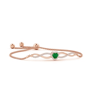 5mm A Heart-Shaped Emerald Infinity Bolo Bracelet in Rose Gold