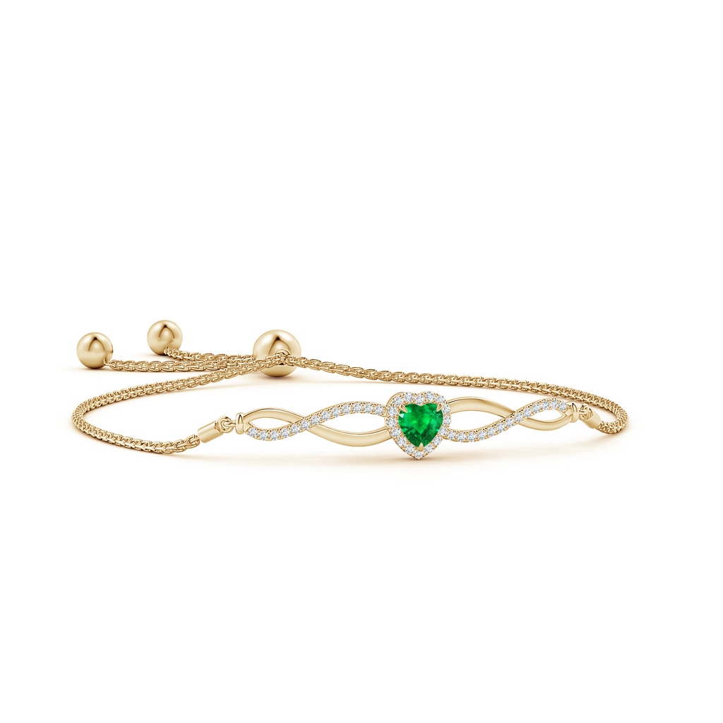 5mm AAA Heart-Shaped Emerald Infinity Bolo Bracelet in Yellow Gold
