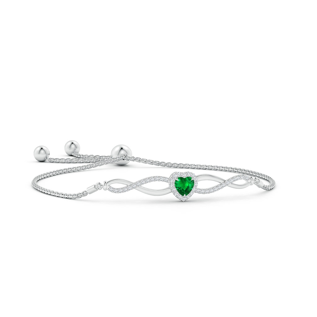 5mm AAAA Heart-Shaped Emerald Infinity Bolo Bracelet in White Gold