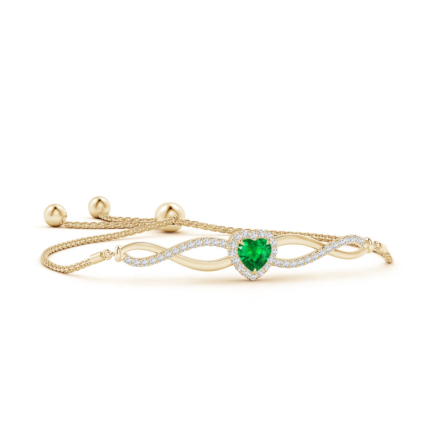 6mm AAA Heart-Shaped Emerald Infinity Bolo Bracelet in Yellow Gold
