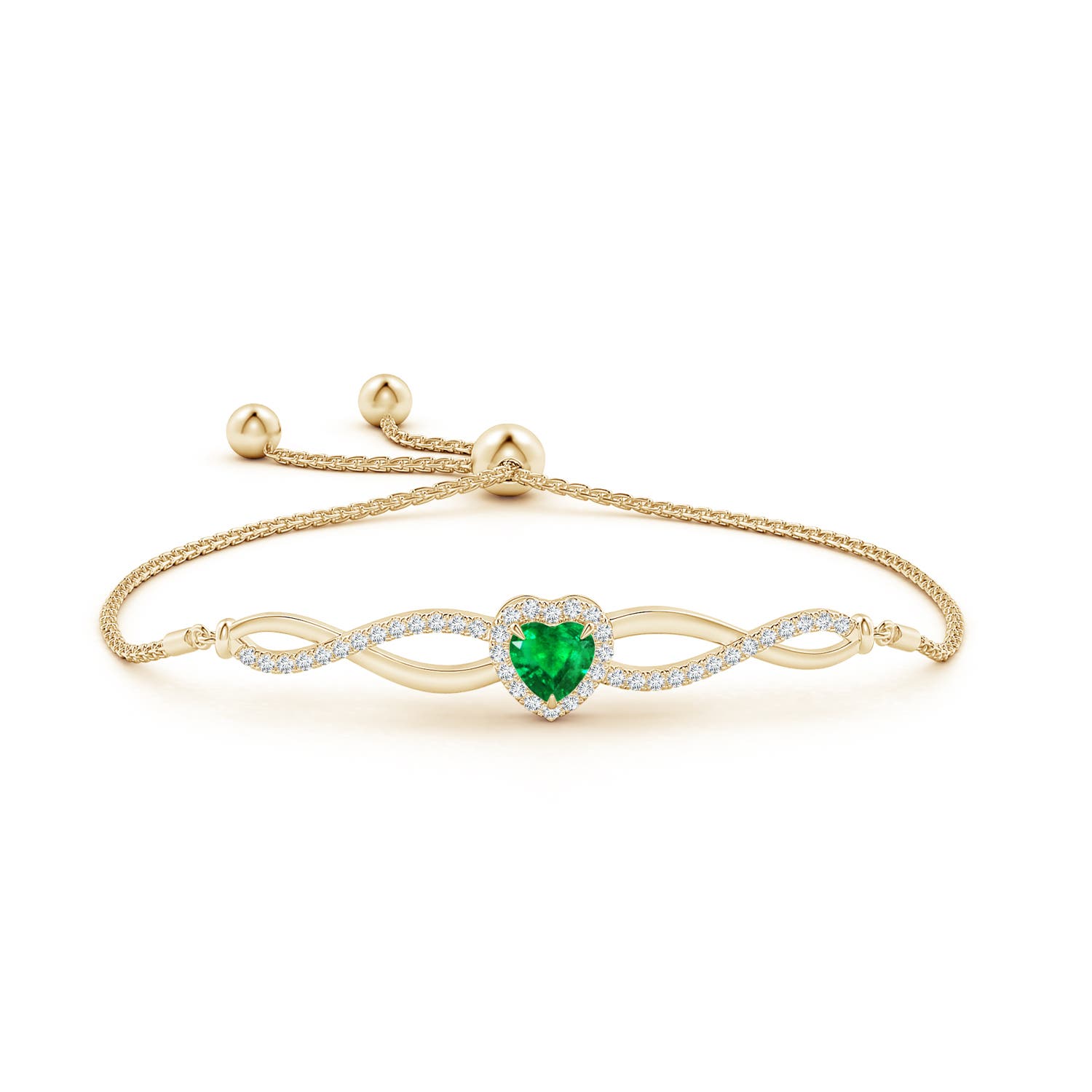 6mm AAA Heart-Shaped Emerald Infinity Bolo Bracelet in Yellow Gold